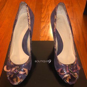 Boutique 9 Bubbles Purple Suede, Reptile Peep Toe